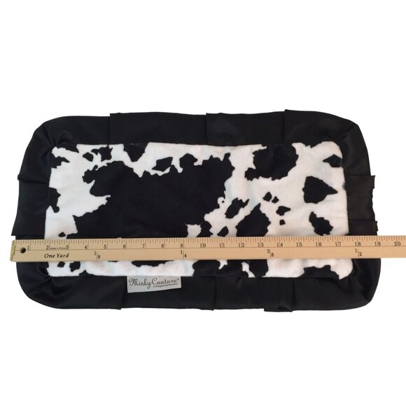 Minky Couture Black White Cow Print Lovey Satin Trim Back Baby Security Blanket - Picture 4 of 5